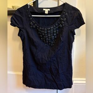 J. Crew Navy Embellished Blouse